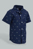 Redtag-Navy-Animal-Printed-Short-Sleeve-Shirt-Colour:Navy,-Filter:Infant-Boys-(3-to-24-Mths),-Infant-Boys-Shirts,-New-In,-New-In-INB,-Non-Sale,-S22B,-Section:Kidswear,-TBL-Infant-Boys-3 to 24 Months