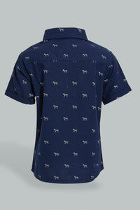 Redtag-Navy-Animal-Printed-Short-Sleeve-Shirt-Colour:Navy,-Filter:Infant-Boys-(3-to-24-Mths),-Infant-Boys-Shirts,-New-In,-New-In-INB,-Non-Sale,-S22B,-Section:Kidswear,-TBL-Infant-Boys-3 to 24 Months