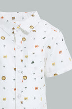 Load image into Gallery viewer, Redtag-White-Tiger-Printed-Short-Sleeve-Shirt-Colour:White,-Filter:Infant-Boys-(3-to-24-Mths),-Infant-Boys-Shirts,-New-In,-New-In-INB,-Non-Sale,-S22B,-Section:Kidswear,-TBL-Infant-Boys-3 to 24 Months
