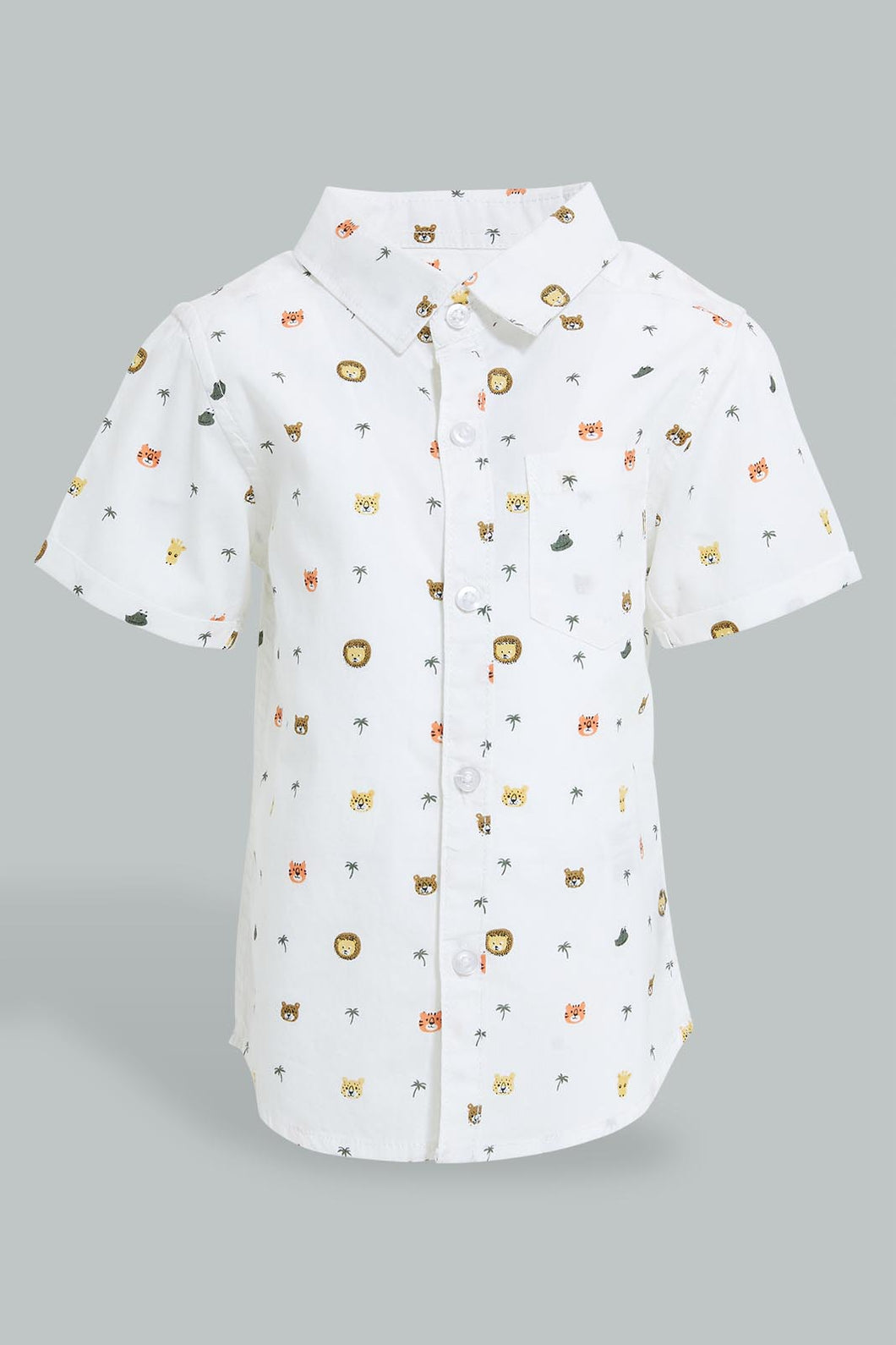 Redtag-White-Tiger-Printed-Short-Sleeve-Shirt-Colour:White,-Filter:Infant-Boys-(3-to-24-Mths),-Infant-Boys-Shirts,-New-In,-New-In-INB,-Non-Sale,-S22B,-Section:Kidswear,-TBL-Infant-Boys-3 to 24 Months