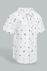 Redtag-White-Tiger-Printed-Short-Sleeve-Shirt-Colour:White,-Filter:Infant-Boys-(3-to-24-Mths),-Infant-Boys-Shirts,-New-In,-New-In-INB,-Non-Sale,-S22B,-Section:Kidswear,-TBL-Infant-Boys-3 to 24 Months