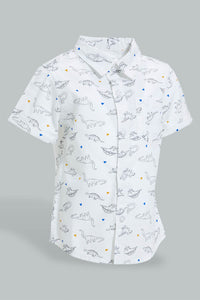 Redtag-White-Dino-Printed-Short-Sleeve-Shirt-Colour:White,-Filter:Infant-Boys-(3-to-24-Mths),-Infant-Boys-Shirts,-New-In,-New-In-INB,-Non-Sale,-S22B,-Section:Kidswear,-TBL-Infant-Boys-3 to 24 Months