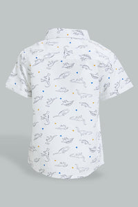 Redtag-White-Dino-Printed-Short-Sleeve-Shirt-Colour:White,-Filter:Infant-Boys-(3-to-24-Mths),-Infant-Boys-Shirts,-New-In,-New-In-INB,-Non-Sale,-S22B,-Section:Kidswear,-TBL-Infant-Boys-3 to 24 Months