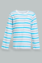 Load image into Gallery viewer, Redtag-Green-White-And-Grey-Striped-Long-Sleeve-T-Shirt-Long-Sleeves-Infant-Boys-3 to 24 Months
