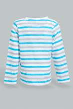 Load image into Gallery viewer, Redtag-Green-White-And-Grey-Striped-Long-Sleeve-T-Shirt-Long-Sleeves-Infant-Boys-3 to 24 Months
