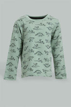 Load image into Gallery viewer, Redtag-Olive-Dino-Printed-Long-Sleeve-T-Shirt-Long-Sleeves-Infant-Boys-3 to 24 Months
