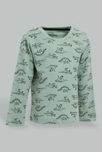 Load image into Gallery viewer, Redtag-Olive-Dino-Printed-Long-Sleeve-T-Shirt-Long-Sleeves-Infant-Boys-3 to 24 Months
