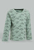 Redtag-Olive-Dino-Printed-Long-Sleeve-T-Shirt-Long-Sleeves-Infant-Boys-3 to 24 Months