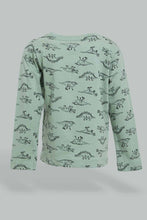 Load image into Gallery viewer, Redtag-Olive-Dino-Printed-Long-Sleeve-T-Shirt-Long-Sleeves-Infant-Boys-3 to 24 Months
