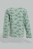 Redtag-Olive-Dino-Printed-Long-Sleeve-T-Shirt-Long-Sleeves-Infant-Boys-3 to 24 Months