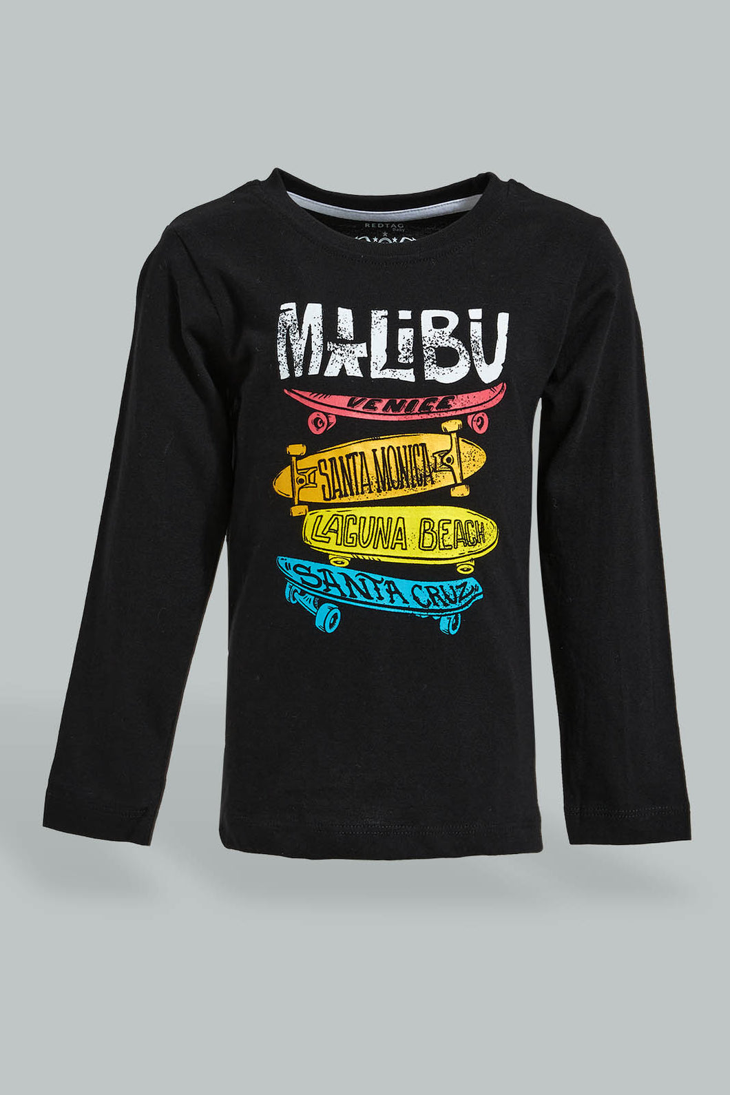 Redtag-Black-Skate-Board-Long-T-Shirt-Long-Sleeves-Infant-Boys-3 to 24 Months