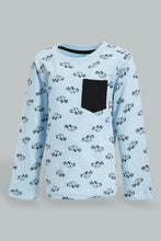 Load image into Gallery viewer, Redtag-Blue-Car-Printed-Long-Sleeve-T-Shirt-Long-Sleeves-Infant-Boys-3 to 24 Months
