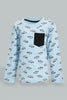 Redtag-Blue-Car-Printed-Long-Sleeve-T-Shirt-Long-Sleeves-Infant-Boys-3 to 24 Months