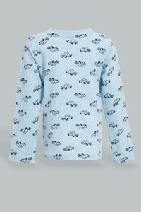 Redtag-Blue-Car-Printed-Long-Sleeve-T-Shirt-Long-Sleeves-Infant-Boys-3 to 24 Months