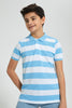 Redtag-Blue-Stripe-Polo-Polo-Shirts-Senior-Boys-9 to 14 Years