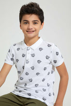 Load image into Gallery viewer, Redtag-White-Tiger-Face-Aop-Polo-Polo-Shirts-Senior-Boys-9 to 14 Years
