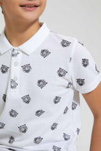 Load image into Gallery viewer, Redtag-White-Tiger-Face-Aop-Polo-Polo-Shirts-Senior-Boys-9 to 14 Years
