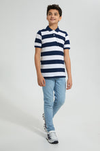 Load image into Gallery viewer, Redtag-Navy-Stripe-Polo-Polo-Shirts-Senior-Boys-9 to 14 Years
