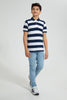 Redtag-Navy-Stripe-Polo-Polo-Shirts-Senior-Boys-9 to 14 Years