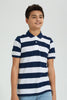 Redtag-Navy-Stripe-Polo-Polo-Shirts-Senior-Boys-9 to 14 Years