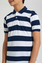 Load image into Gallery viewer, Redtag-Navy-Stripe-Polo-Polo-Shirts-Senior-Boys-9 to 14 Years
