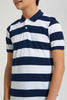 Redtag-Navy-Stripe-Polo-Polo-Shirts-Senior-Boys-9 to 14 Years