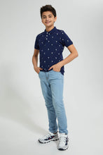 Load image into Gallery viewer, Redtag-Navy-Palm-Tree-Aop-Polo-Polo-Shirts-Senior-Boys-9 to 14 Years
