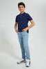 Redtag-Navy-Palm-Tree-Aop-Polo-Polo-Shirts-Senior-Boys-9 to 14 Years