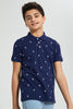 Redtag-Navy-Palm-Tree-Aop-Polo-Polo-Shirts-Senior-Boys-9 to 14 Years