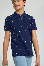 Load image into Gallery viewer, Redtag-Navy-Palm-Tree-Aop-Polo-Polo-Shirts-Senior-Boys-9 to 14 Years
