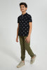 Redtag-Black-Sneakers-Aop-Aop-Polo-Polo-Shirts-Senior-Boys-9 to 14 Years
