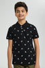 Redtag-Black-Sneakers-Aop-Aop-Polo-Polo-Shirts-Senior-Boys-9 to 14 Years