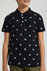 Redtag-Black-Sneakers-Aop-Aop-Polo-Polo-Shirts-Senior-Boys-9 to 14 Years