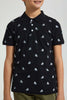 Redtag-Black-Sneakers-Aop-Aop-Polo-Polo-Shirts-Senior-Boys-9 to 14 Years