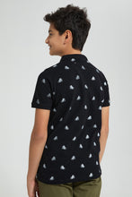 تنزيل الصورة على معرض الصور، Redtag-Black-Sneakers-Aop-Aop-Polo-Polo-Shirts-Senior-Boys-9 to 14 Years
