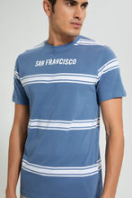 Load image into Gallery viewer, Redtag-Blue-Striper-T-Shirt-Striped-Men&#39;s-
