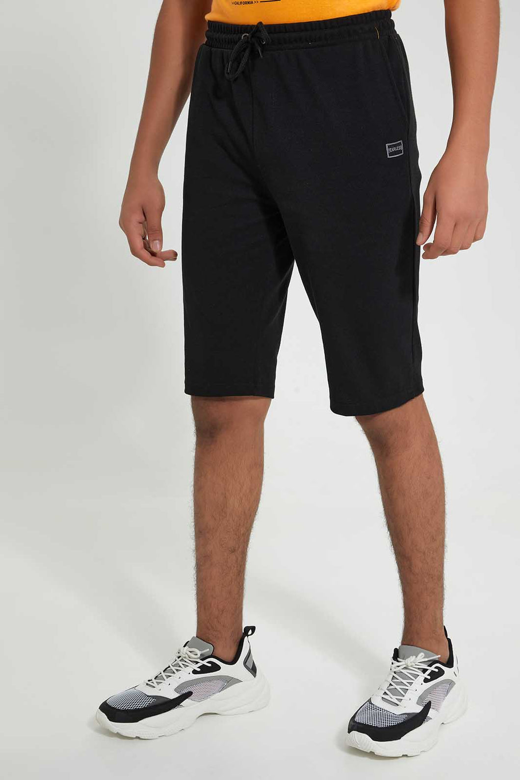 Redtag-Black-Pique-Active-Short-Active-Shorts-Senior-Boys-9 to 14 Years