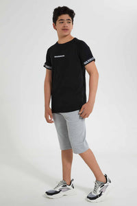 Redtag-Grey-Pique-Active-Short-Active-Shorts-Senior-Boys-9 to 14 Years