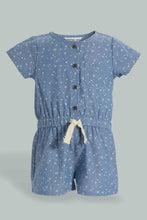 Load image into Gallery viewer, Redtag-Blue-Cpa-Sleeves-Printed-Chambray-Dungree-Jumpsuits-Infant-Girls-3 to 24 Months
