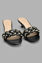 Load image into Gallery viewer, Redtag-Black-Mule-With-Gold-Plait-Mules-Women&#39;s-
