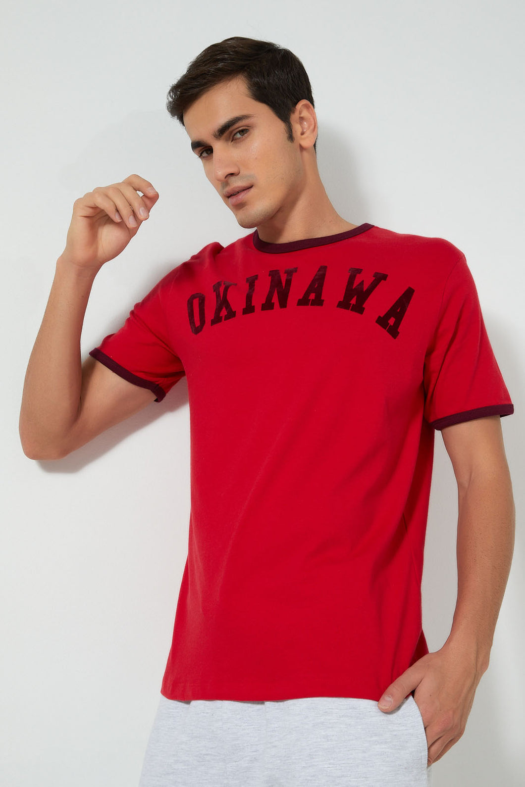 Redtag-Red-Okinawa-T-Shirt-Graphic-Prints-Men's-