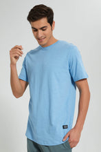 تنزيل الصورة على معرض الصور، Redtag-Blue-Long-Length-Scoop-Heim-T-Shirt-Graphic-Prints-Men&#39;s-
