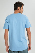 تنزيل الصورة على معرض الصور، Redtag-Blue-Long-Length-Scoop-Heim-T-Shirt-Graphic-Prints-Men&#39;s-
