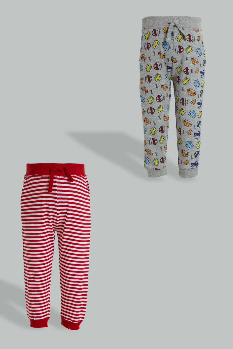 Redtag-Red-And-Grey-Printed-Active-Pant-(2-Pack)-Joggers-Infant-Boys-3 to 24 Months