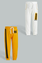 تنزيل الصورة على معرض الصور، Redtag-Ecru-And-Mustard-Active-Pant-(2-Pack)-Joggers-Infant-Boys-3 to 24 Months
