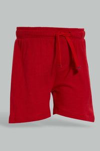 Redtag-Red-Slub-Jersey-Active-Short-Active-Shorts-Infant-Boys-3 to 24 Months