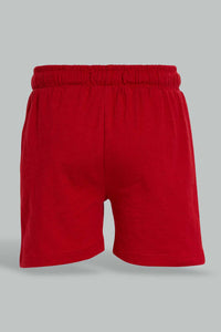 Redtag-Red-Slub-Jersey-Active-Short-Active-Shorts-Infant-Boys-3 to 24 Months