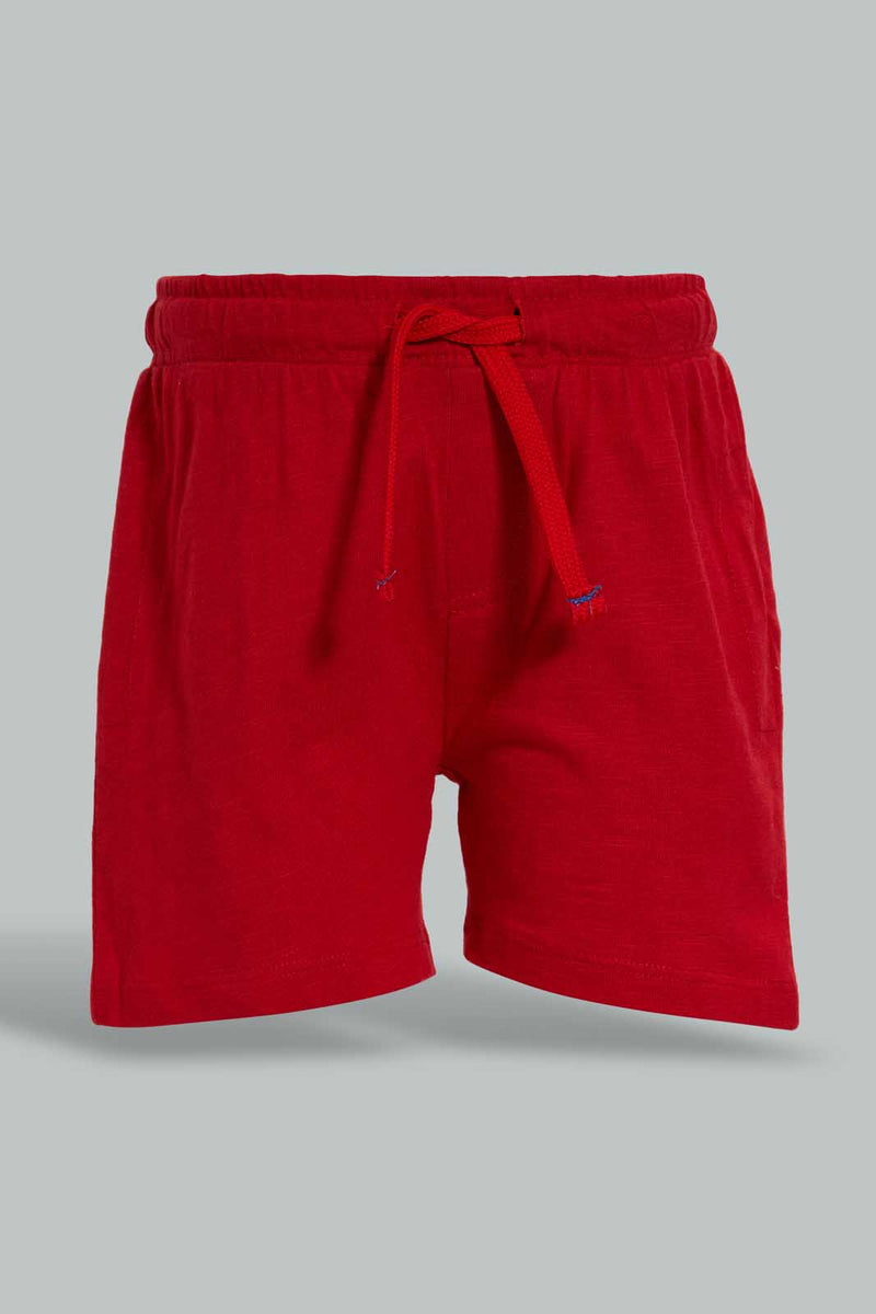 Redtag-Red-Slub-Jersey-Active-Short-Active-Shorts-Infant-Boys-3 to 24 Months