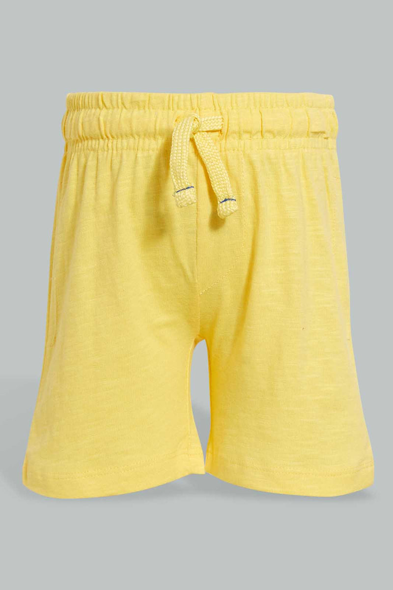 Redtag-Yellow-Slub-Jersey-Active-Short-Active-Shorts-Infant-Boys-3 to 24 Months