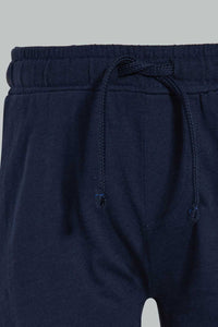 Redtag-Navy-Slub-Jersey-Active-Short-Active-Shorts-Infant-Boys-3 to 24 Months